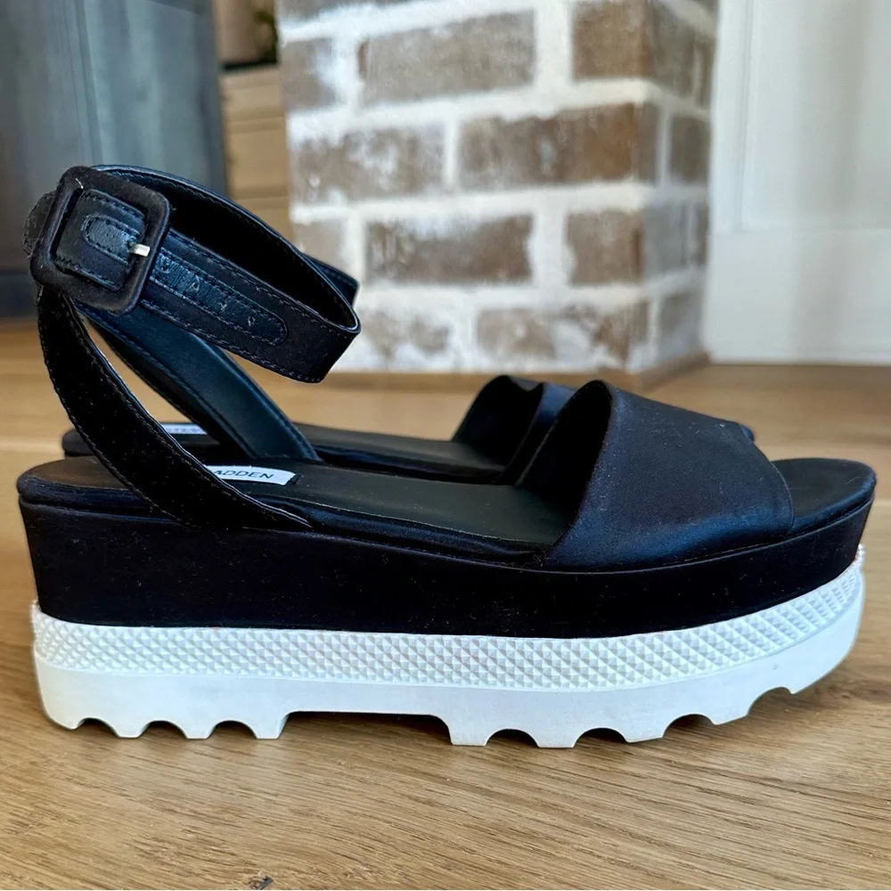 Steve Madden Black Platform Sandals with White Sole
